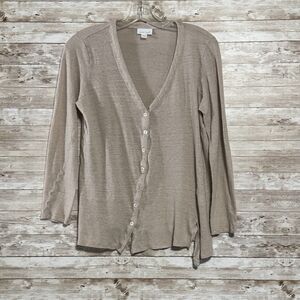 J Jill Love Linen Button Up Cardigan Sweater Beige Neutral Size S Quiet Luxury